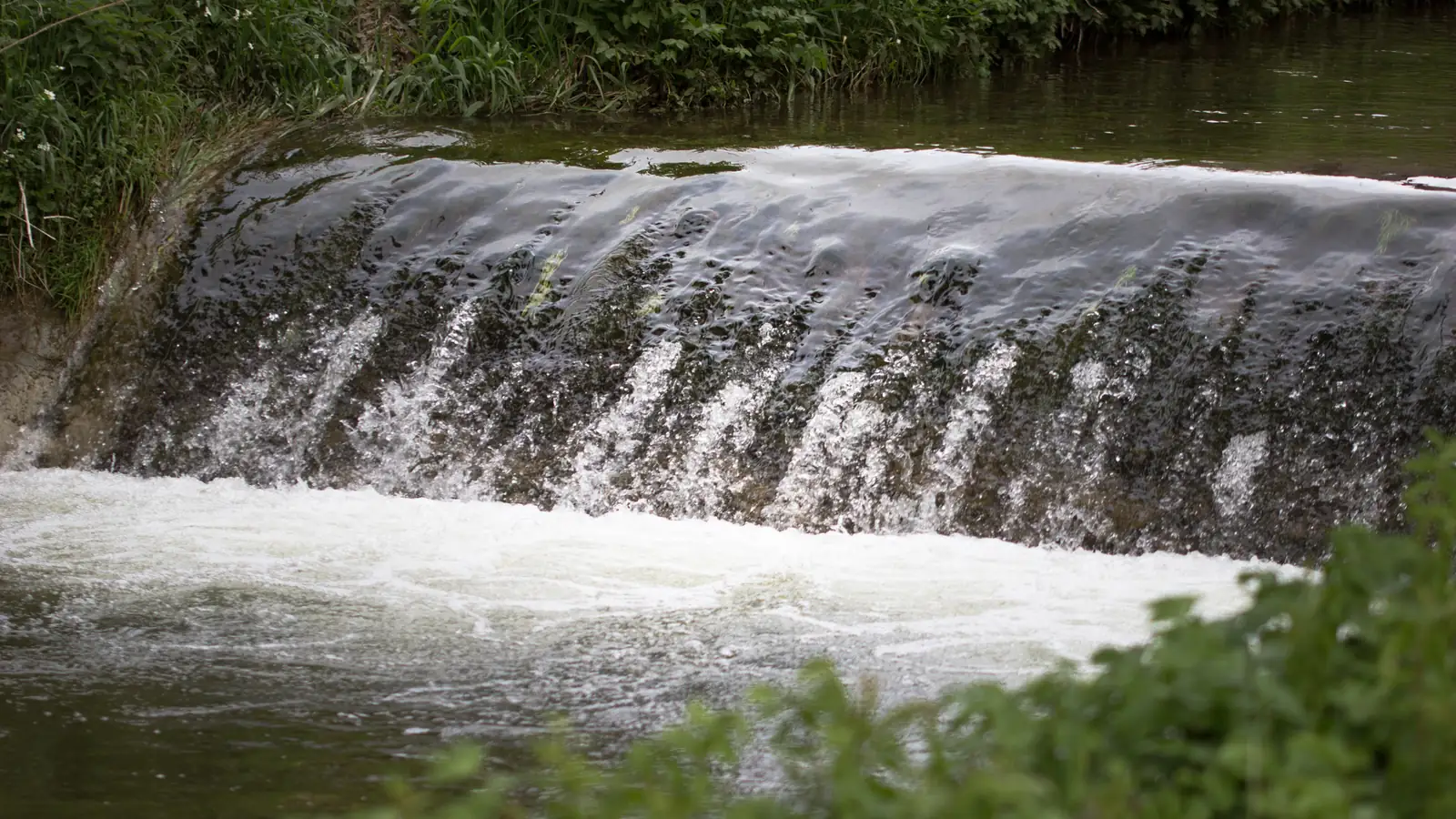 Das Wehr am Heimbach im Sommer