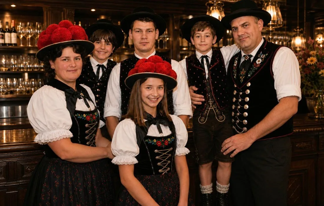 Familie Ardelean in Schwarzwälder Tracht im Hotel Hirsch